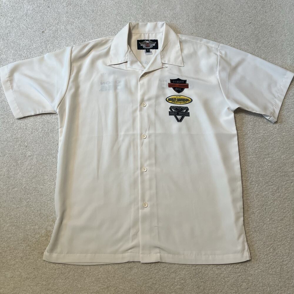 Harley-Davidson Duo-Glides Camp Bowling Shirt Embroidered White Mens Medium 2004